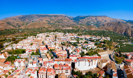Orgiva aerial panoramic view. Orgiva is a town in the Alpujarras area in the province of Granada in Andalusia, Spain.の写真素材