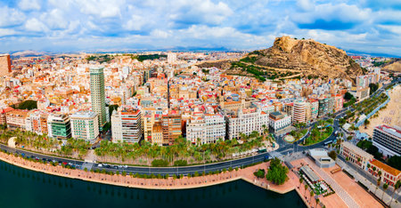Alicante city centre aerial panoramic view. Alicante is a city in the Valencia region, Spain.の写真素材