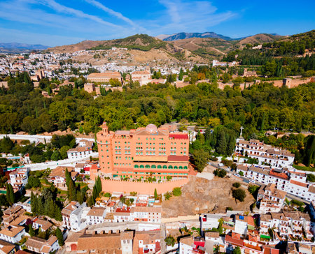 Granada aerial panoramic view. Granada is the capital city of the province of Granada in the community of Andalusia, Spain.の写真素材
