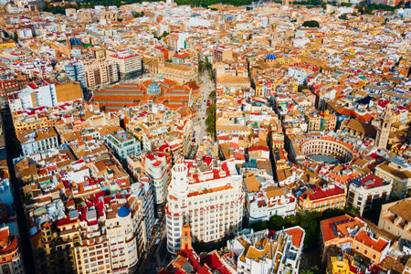Valencia city aerial panoramic view. Valencia is the third most populated municipality in Spain.の写真素材
