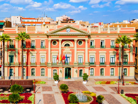 Murcia Town Hall aerial panoramic view. Murcia is a city in south eastern Spain.の写真素材