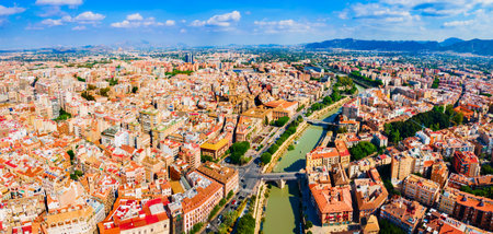 Murcia city centre and Segura river aerial panoramic view. Murcia is a city in south eastern Spain.の写真素材