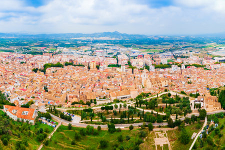 Xativa city aerial panoramic view. Xativa is located near Valencia in Spain.の写真素材