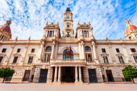 Valencia City Hall at the Plaza del Ajuntament square. Valencia is the third most populated municipality in Spain.の写真素材