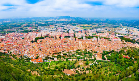 Xativa city aerial panoramic view. Xativa is located near Valencia in Spain.の写真素材