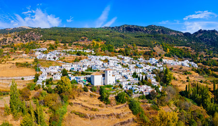 Bubion village aerial panoramic view. Bubion is a village in the Alpujarras area in the province of Granada in Andalusia, Spain.の写真素材