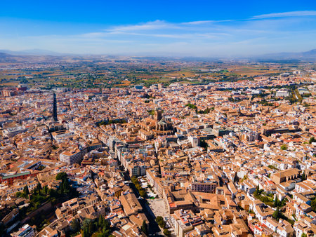 Granada aerial panoramic view. Granada is the capital city of the province of Granada in the community of Andalusia, Spain.の写真素材