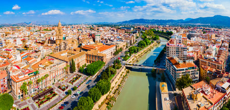 Murcia city centre and Segura river aerial panoramic view. Murcia is a city in south eastern Spain.の写真素材