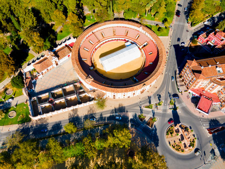 Bullring or plaza de toros building aerial panoramic view in Antequera. Antequera is a city in the province of Malaga, the community of Andalusia in Spain.の写真素材