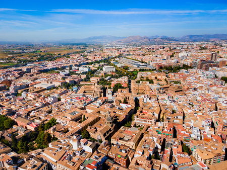 Church of Saints Justus and Pastor, Saint Jerome Monastery, Santuario del Perpetuo Socorro and Basilica de San Juan de Dios aerial panoramic view in Granadaの写真素材