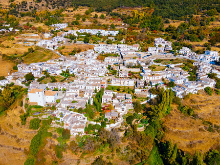 Bubion village aerial panoramic view. Bubion is a village in the Alpujarras area in the province of Granada in Andalusia, Spain.の写真素材