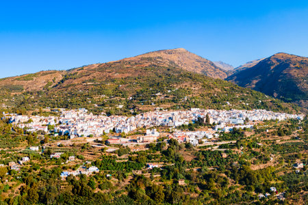 Lanjaron aerial panoramic view. Lanjaron is a town in the Alpujarras area in the province of Granada in Andalusia, Spain.の写真素材