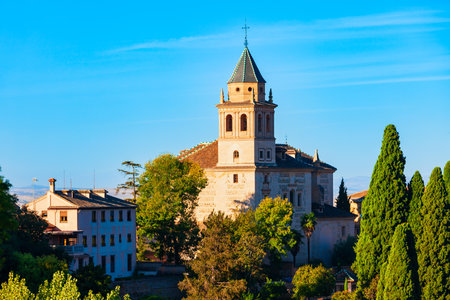 Church of Saint Mary of the Incarnation or Iglesia de Santa Maria de la Encarnacion at the Alhambra Fortress in Granada, Spainの写真素材