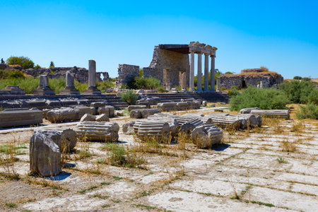 Ionic Stoa in Miletus archaeological site. Miletus was an ancient Greek city and now located near the Didim modern city in Turkey.の写真素材