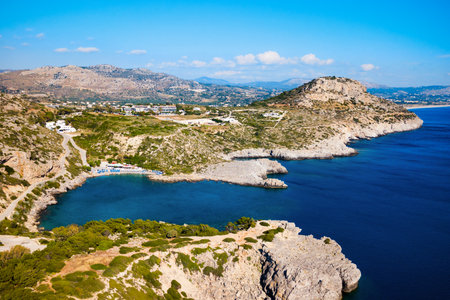 Ladiko beach and Anthony Quinn Bay aerial panoramic view in Rhodes island in Greeceの写真素材