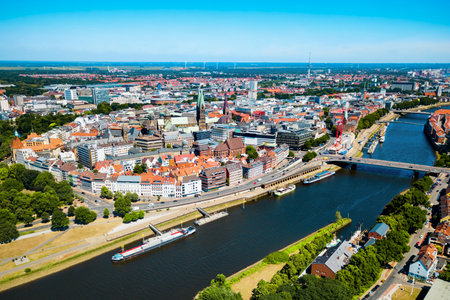 Bremen old town aerial panoramic view in Germanyの写真素材