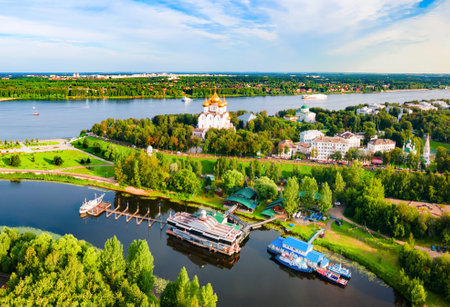 Yaroslavl city centre and Volga river aerial panoramic view in Yaroslavl Oblast, Golden Ring of Russiaの写真素材