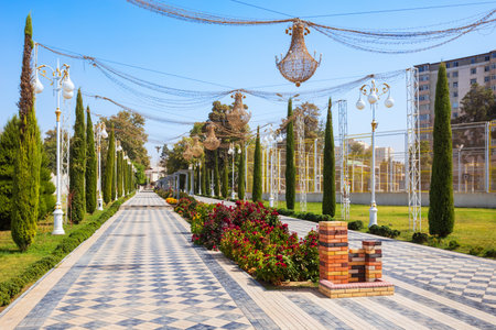 Central Park in Kulob. Kulob is a city in Khatlon Region in southern Tajikistan.の写真素材