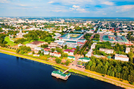 Kostroma city centre and Volga river aerial panoramic view, Golden Ring of Russiaの写真素材