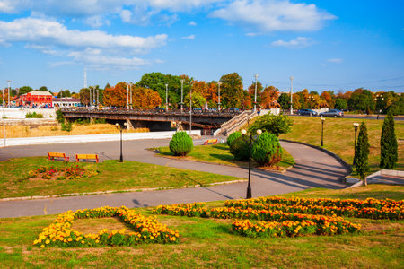 Terek river embankment in the centre of Vladikavkaz city, North Ossetia-Alania, Russiaの写真素材