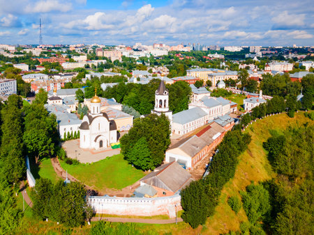 Church inside the Vladimir Kremlin aerial panoramic view. Kremlin is an ancient fortified complex in the centre of Vladimir city, Golden Ring of Russia.の写真素材