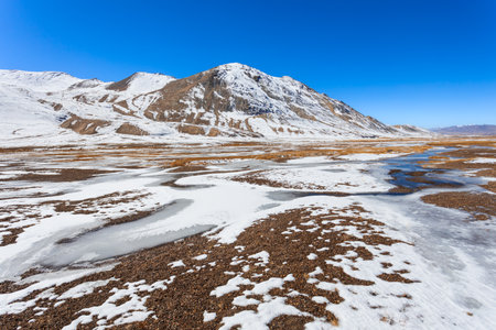 Pamir mountains near the Karakul Lake in Murghab region in Tajikistan. Murghab or Murghob or Murgab is located on the Pamir Highway.の写真素材