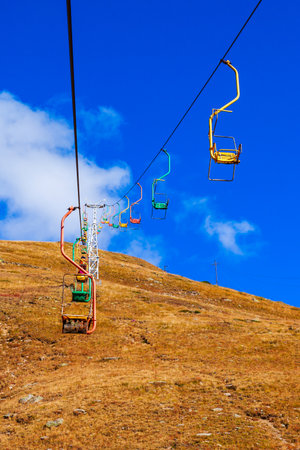 Cable car on the Cheget mountain, which located opposite Mount Elbrus in the Caucasus, Russiaの写真素材