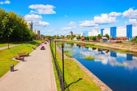 Uvod river embankment promenade in the Ivanovo city centre. Ivanovo is a part of Golden Ring of Russia.の写真素材