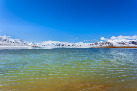 Shorkul lake and Pamir mountains landscape. Shorkul or Shurkul lake is located near the Pamir Highway and Murghab town in Tajikistan.の写真素材