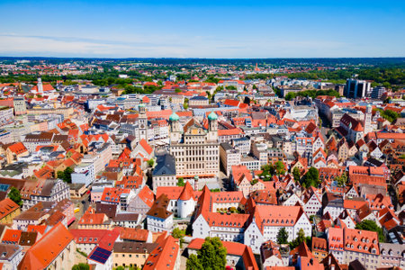 Augsburg old town aerial panoramic view. Augsburg is a city in Swabia, Bavaria region of Germany.の写真素材