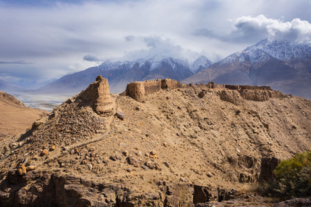 Yamchun Fort ruins near Vrang village in Tajikistan. Yamchun Fort is an ancient fortress, lies above river Panj at the border of Afghanistan.の写真素材