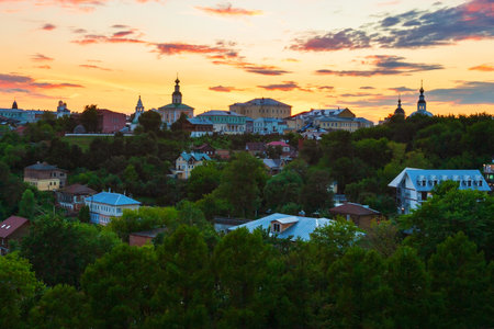 Vladimir city centre aerial panoramic view at sunset, Golden Ring of Russiaの写真素材
