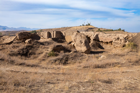 Ancient Penjikent city ruins. Penjikent or Panjakent is a city in the Sughd province of Tajikistan.の写真素材