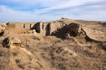Ancient Penjikent city ruins. Penjikent or Panjakent is a city in the Sughd province of Tajikistan.の写真素材