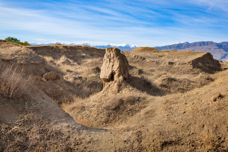 Ancient Penjikent city ruins. Penjikent or Panjakent is a city in the Sughd province of Tajikistan.の写真素材