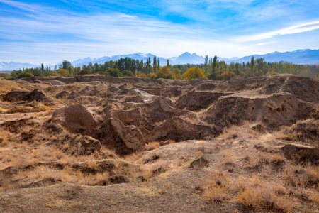 Ancient Penjikent city ruins. Penjikent or Panjakent is a city in the Sughd province of Tajikistan.の写真素材