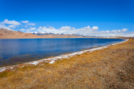 Rangkul lake and Pamir mountains landscape. Rangkul lake is located near the Pamir Highway and Murghab town in Tajikistan.の写真素材