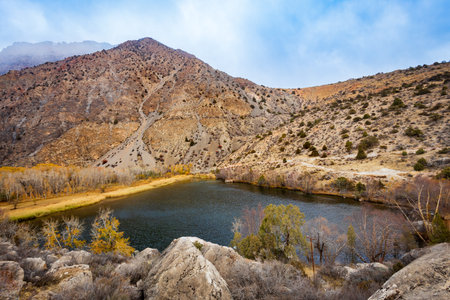 Iskanderkul is a mountain lake in the Fann Mountains in Sughd Province of Tajikistanの写真素材