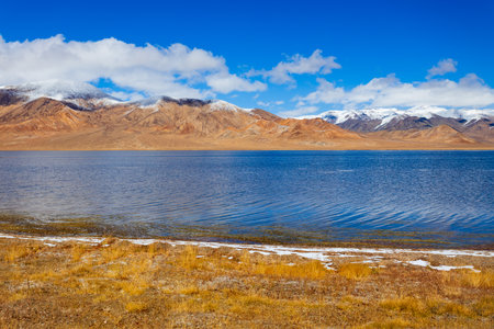 Rangkul lake and Pamir mountains landscape. Rangkul lake is located near the Pamir Highway and Murghab town in Tajikistan.の写真素材