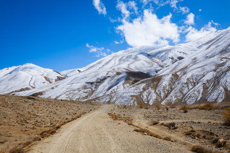 The Wakhan Corridor mountain landscape view from the Pamir highway. Wakhan Corridor is located on the border between Tajikistan and Afghanistan.の写真素材