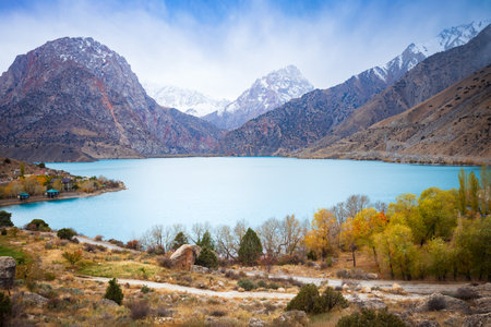 Iskanderkul is a mountain lake in the Fann Mountains in Sughd Province of Tajikistanの写真素材