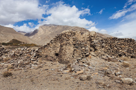 Yamchun Fort ruins near Vrang village in Tajikistan. Yamchun Fort is an ancient fortress, lies above river Panj at the border of Afghanistan.の写真素材
