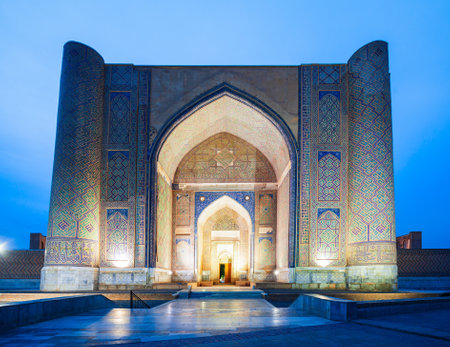 Bibi Khanym or Bibi-Khanym Mosque is an ancient 15th century mosque. Bibi Khanym is a one of the most important monuments of Samarkand city in Uzbekistan.の写真素材
