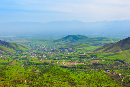 Beauty mountain landscape between Samarkand and Shahrisabz cities in Uzbekistanの写真素材