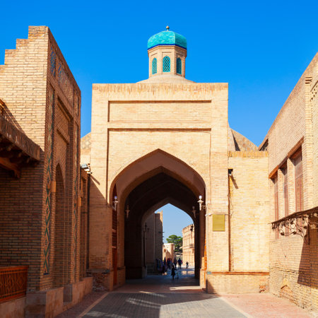 Toqi Sarrofon Bazaar is a covered market near the Lyabi Hauz complex in Bukhara, Uzbekistanの写真素材