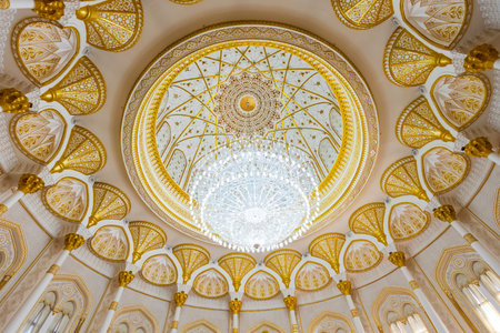 Dushanbe, Tajikistan - October 21, 2022: Kokhi Navruz Palace interior decoration in Dushanbe. Dushanbe is the capital city of Tajikistan.のeditorial素材