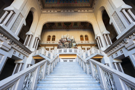 Dushanbe, Tajikistan - October 21, 2022: Kokhi Navruz Palace interior decoration in Dushanbe. Dushanbe is the capital city of Tajikistan.のeditorial素材