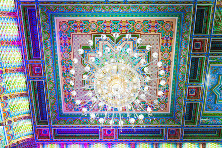 Dushanbe, Tajikistan - October 21, 2022: Kokhi Navruz Palace interior decoration in Dushanbe. Dushanbe is the capital city of Tajikistan.のeditorial素材