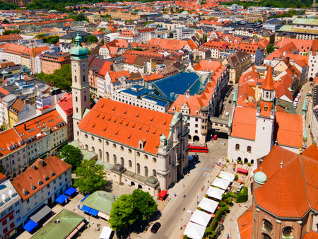 Church of the Holy Spirit or Heilig Geist Kirche at Marienplatz. Marienplatz or St. Mary square is a central square in the city centre of Munich, Germany.の写真素材