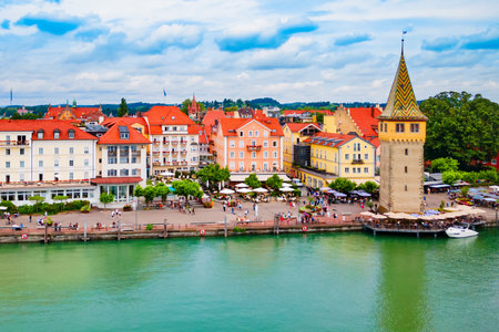 Lindau aerial panoramic view. Lindau is a major town and island on the Lake Constance or Bodensee in Bavaria, Germany.の写真素材